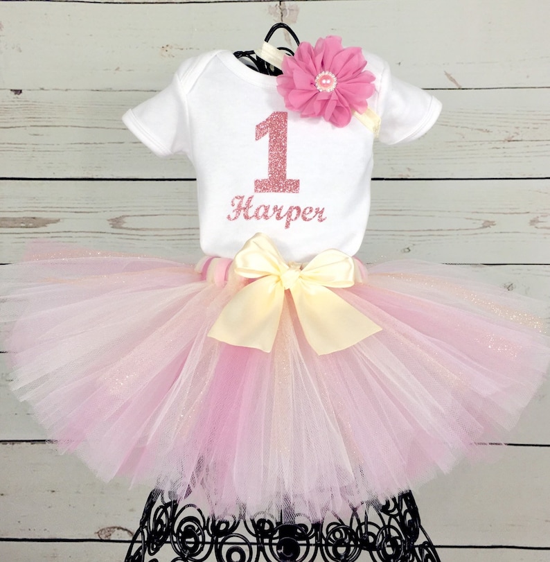 Girls 1st First Birthday Tutu Skirt Unicorn Outfit Rose Gold Pink Cake Smash Set