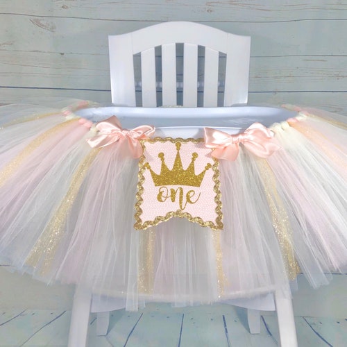 Blush Gold 1st Birthday High Chair Tulle Tutu Princess Party Etsy