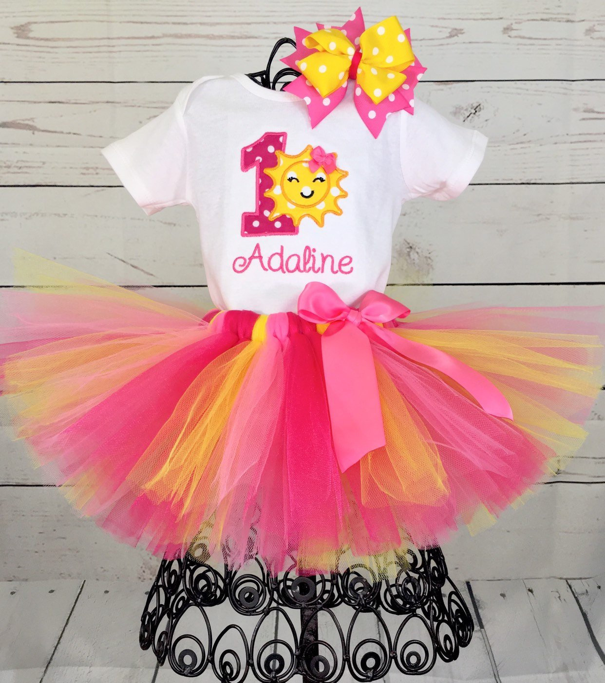 Sun Sunshine 1st Tutu Birthday Outfit, Pink & Yellow Outfit