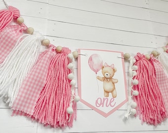 Beary First Birthday High Chair Yarn Tassel Banner