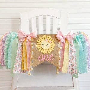 Pastel Rainbow Sun Sunshine 1st Birthday High Chair Banner,  High Chair Banner, Sunshine Banner, 1st Birthday Cake Smash, Wall Banner