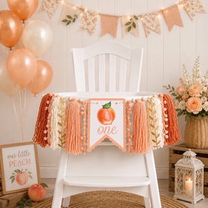 ONE Sweet Peach Birthday High Chair Yarn Tassel Banner, High Chair Banner