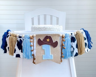 Boho Cowboy Birthday High Chair Yarn Tassel Banner, High Chair Banner, Cake Smash Backdrop Banner, First Birthday