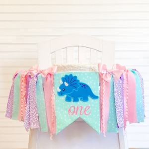 Girl Dinosaur 1st Birthday High Chair Banner, Cake Smash Banner, Wall Banner, Dino Party
