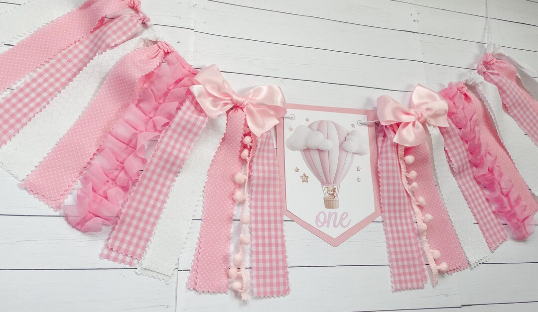 Hot Air Balloon Bear 1st Birthday High Chair Banner, Fabric Banner ...