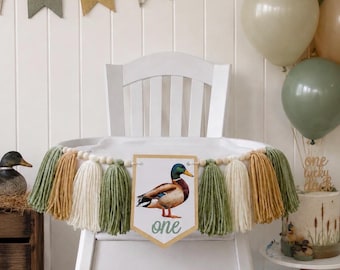 ONE Lucky Duck 1st Birthday Boy High Chair Banner, Cake Smash Backdrop Banner, First Birthday
