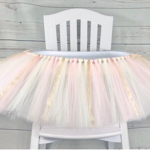 Blush Gold 1st Birthday High Chair Tulle Tutu, Princess Party, High Chair Banner, Cake Smash, High Chair ONE Banner