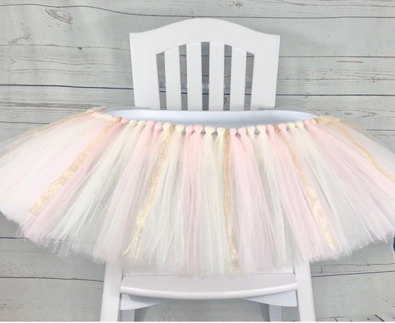 Blush Gold 1st Birthday High Chair Tulle Tutu, Princess Party