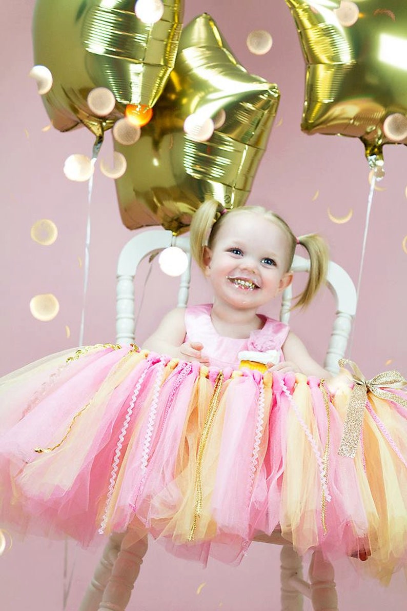 Pink and Gold High Chair Tulle Tutu 1st Birthday Highchair Etsy