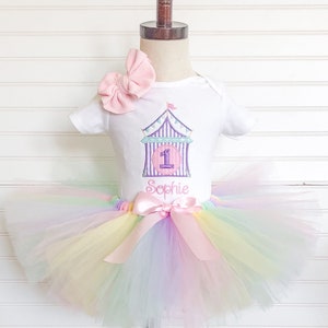 1st Birthday Circus Tutu Outfit, Carnival Tutu Outfit, Circus Shirt, Carnival Shirt, Pastel Rainbow, Cake Smash