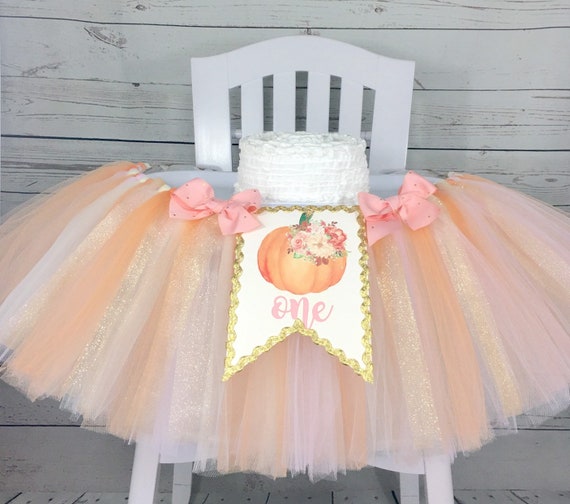 Floral Pumpkin 1st Birthday High Chair Tulle Tutu, Pumpkin Patch