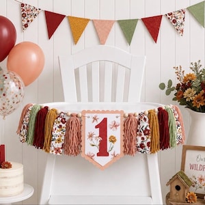 Wild and ONEderful Wildflower 1st Birthday High Chair Yarn Tassel Banner, High Chair Banner, Cake Smash Backdrop Banner, First Birthday
