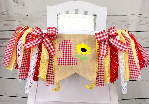 Sunflower Picnic Birthday High Chair Tutu Fabric Banner Can Etsy