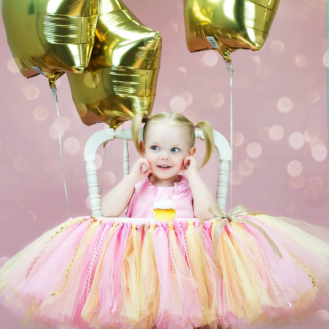 Pink and Gold High Chair Tulle Tutu 1st Birthday Highchair Etsy