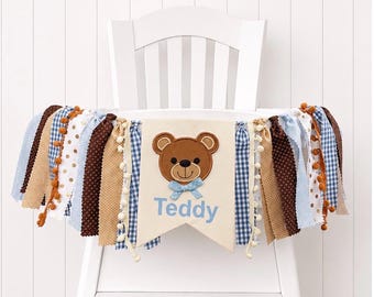 Boy Bear 1st Birthday High Chair Banner, Can Do Custom Themes, High Chair Banner, 1st Birthday Cake Smash, HighChair Banner, Highchair