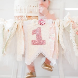 Floral Lace 1st Birthday High Chair Banner, Tea Party Birthday, Can Be Used As Wall Banner, High Chair Tutu, First Birthday, Garland