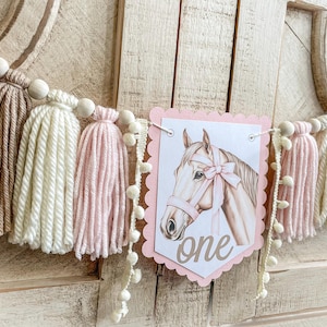 Horse Cowgirl Western Rodeo 1st Birthday High Chair Yarn Tassel Banner, High Chair Banner, Cake Smash Backdrop Banner, First Birthday