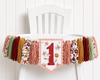 Wild and ONEderful Wildflower 1st Birthday High Chair Yarn Tassel Banner, High Chair Banner, Cake Smash Backdrop Banner, First Birthday