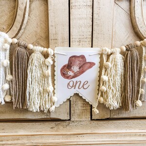 Boho Cowgirl Birthday High Chair Yarn Tassel Banner, High Chair Banner, Cake Smash Backdrop Banner, First Birthday