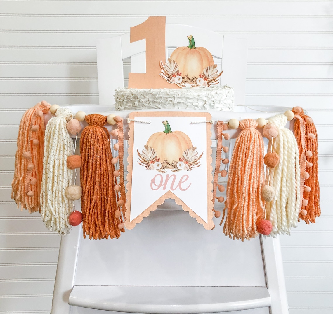 Pumpkin Birthday High Chair Yarn Tassel Banner High Chair Etsy