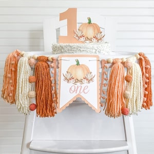 Pumpkin Birthday High Chair Yarn Tassel Banner, High Chair Banner, Cake Smash Backdrop Banner, First Birthday,