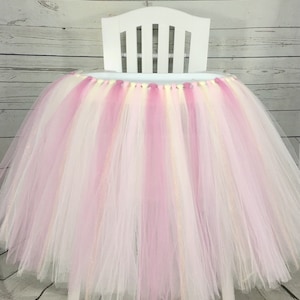 Rose Gold and Pink 1st Birthday High Chair Tulle Tutu, Princess Party, High Chair Banner, Cake Smash, High Chair ONE Banner