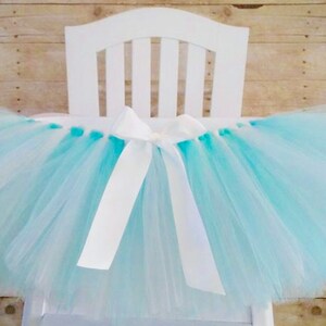 Aqua and White Winter ONEderland 1st Birthday High Chair Tulle Tutu, Snowflake HighChair Tutu