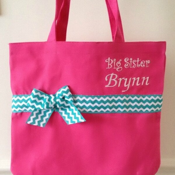 Big Sister Monogrammed Tote Bag / Personalized Tote Bag With Any Name