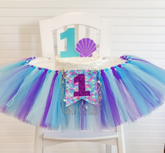 Mermaid 1st Birthday High Chair Tulle Tutu, 1st Birthday High