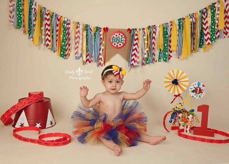 1st Birthday Circus Tutu, Carnival Tutu, Red, Royal, and Yellow Tutu, Cake Smash Circus Tutu image 2