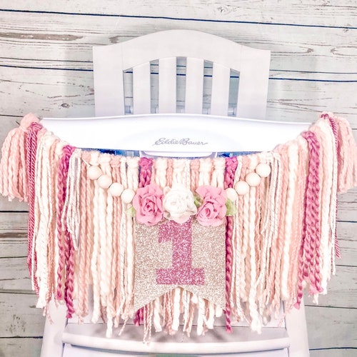 Pink Gold Floral High Chair Banner Highchair Banner 1st Etsy