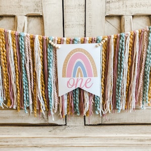 Boho Rainbow Birthday High Chair Yarn Tassel Banner, High Chair Banner, Cake Smash Backdrop Banner, First Birthday