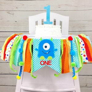 Monster 1st Birthday High Chair Banner, Boy Highchair Banner, Cake Smash Banner, Wall Garland, Birthday Decor, Monthly Banner, Centerpiece