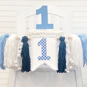 Blue Navy Birthday High Chair Yarn Tassel Banner, High Chair Banner, Cake Smash Backdrop Banner, First Birthday, Cake Topper