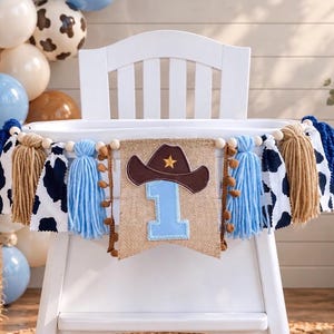 Boho Cowboy Birthday High Chair Yarn Tassel Banner, High Chair Banner, Cake Smash Backdrop Banner, First Birthday