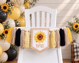 ONE Little Sunflower 1st Birthday High Chair Banner Garland, Our Little Sunflower Birthday Decor