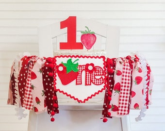 Strawberry Picnic Birthday High Chair Fabric Banner, Can Do Custom Themes, High Chair Banner, 1st Birthday Cake Smash