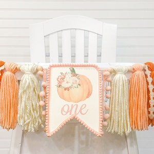 Pumpkin Birthday High Chair Yarn Tassel Banner, High Chair Banner, Cake Smash Backdrop Banner, First Birthday,