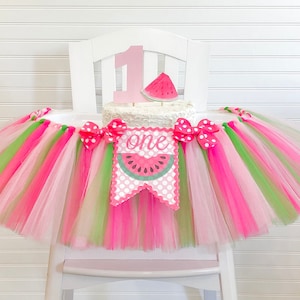 Watermelon Birthday High Chair Tulle Tutu, Can Do Custom Themes, High Chair Banner, 1st Birthday Cake Smash