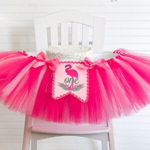 Flamingo Birthday High Chair Tulle Tutu, 1st Birthday High Chair Banner, Pink High Chair Tutu, Cake Smash