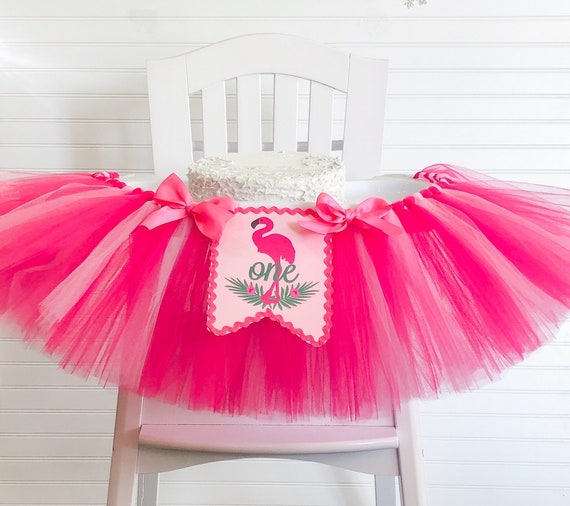 Flamingo Birthday High Chair Tulle Tutu, 1st Birthday High Chair