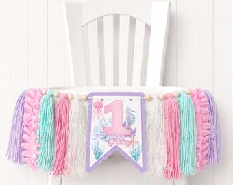ONEder the Sea 1st Birthday High Chair Yarn Tassel Banner, Cake Smash Bunting, First Birthday