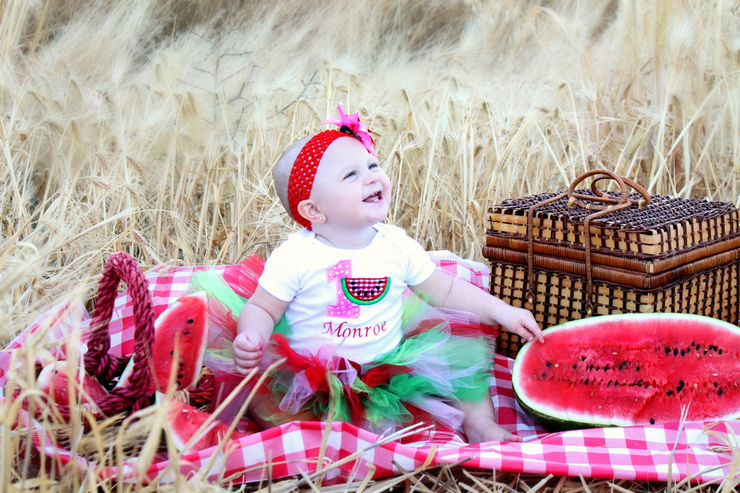 Watermelon 1st Birthday Tutu Outfit, Picnic Outfit