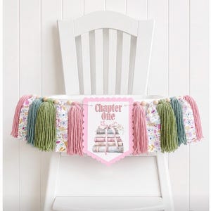 One for the Books Storybook 1 Birthday High Chair Yarn Tassel Banner, High Chair Banner, Cake Smash Backdrop Banner, First Birthday,