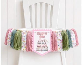 One for the Books Storybook 1 Birthday High Chair Yarn Tassel Banner, High Chair Banner, Cake Smash Backdrop Banner, First Birthday,