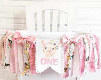 Girl Pig Animal High Chair Banner, Barnyard HighChair Banner, 1st Birthday Decor, Cake Smash, Farm, Barnyard