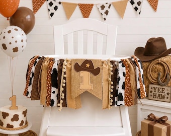 Cowboy Rodeo 1st Birthday High Chair Banner, Party Fabric Banner, Cake Smash Banner, Blue Brown, Rodeo Banner, Backdrop Garland
