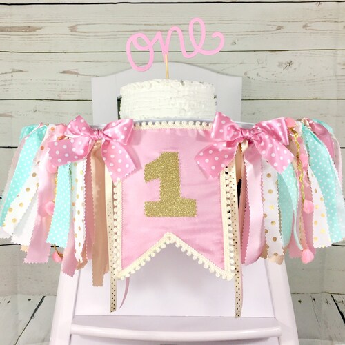 Pink Gold Aqua Fabric High Chair Banner Can Be Used as Wall Etsy