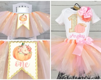 Pumpkin Peach Gold Pink 1st Birthday Tutu Outfit, Peach, Pink, Gold, Cake Smash Outfit, Our Little Pumpkin