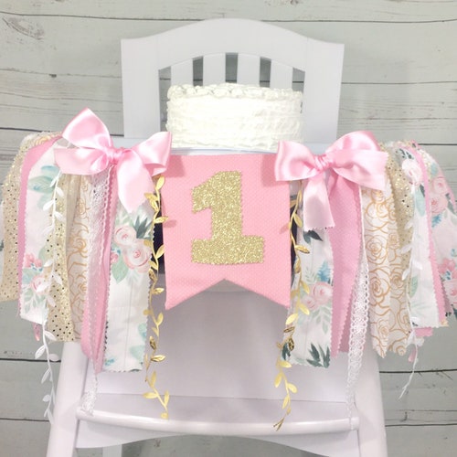 Boho Rose Gold Beaded Floral 1st Birthday High Chair Yarn Etsy